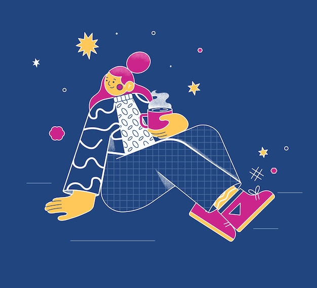 休息喝咖啡的人插画