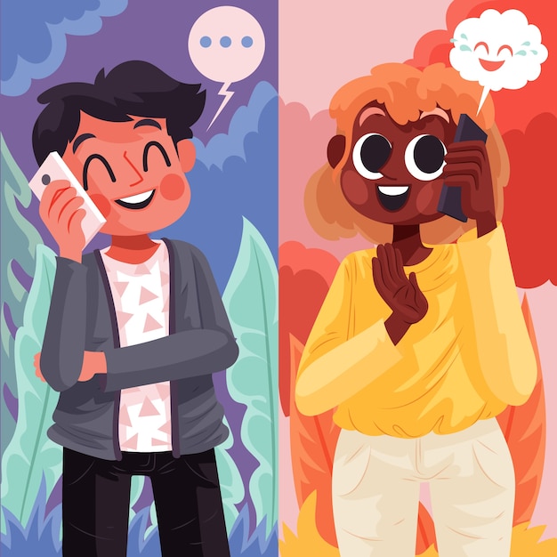 打电话的人交流沟通扁平插画