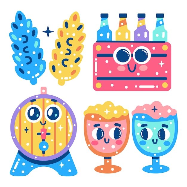 卡通啤酒贴纸插画