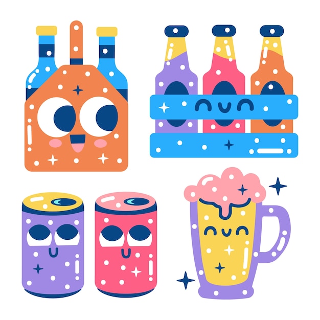 卡通啤酒贴纸插画