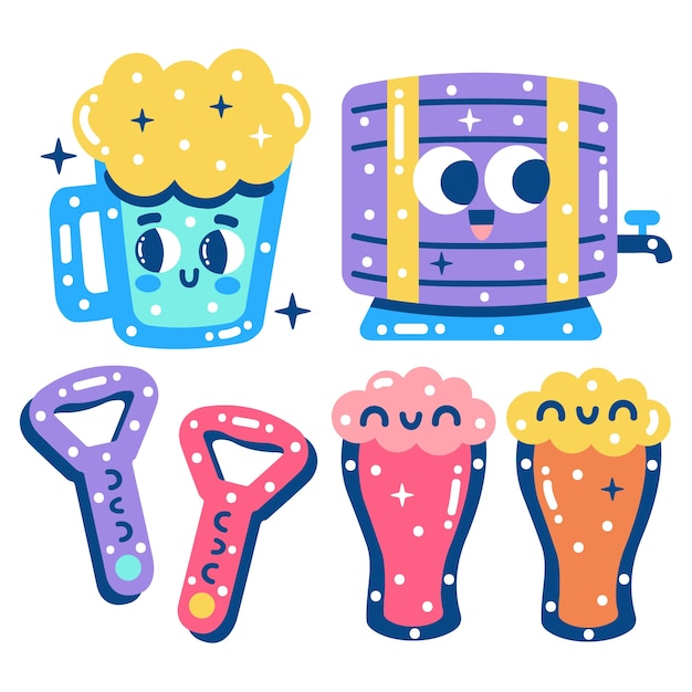 卡通啤酒贴纸插画