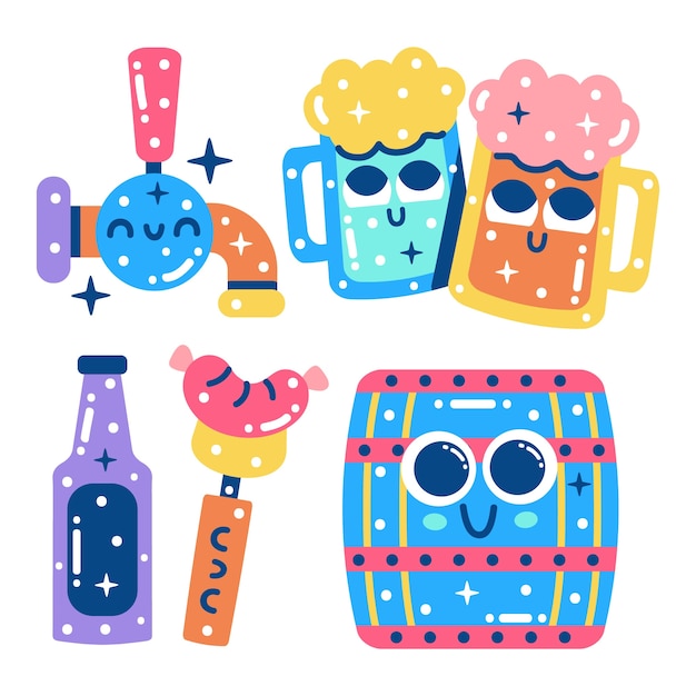 卡通啤酒贴纸插画