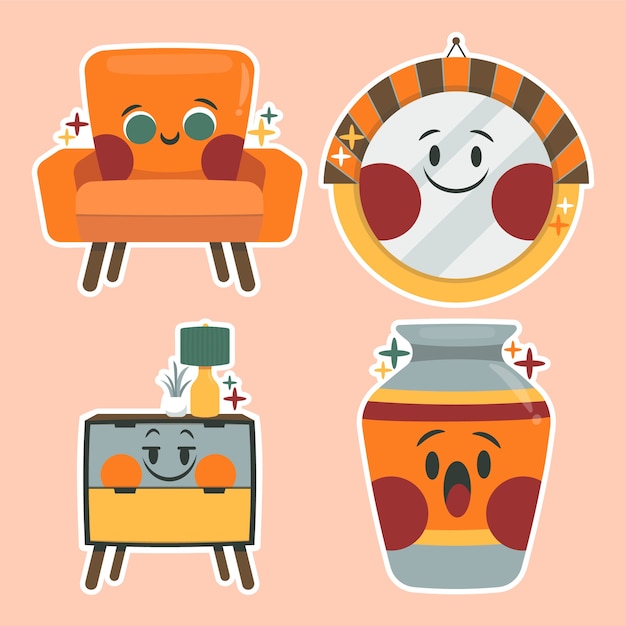 卡通室内家具贴纸插画