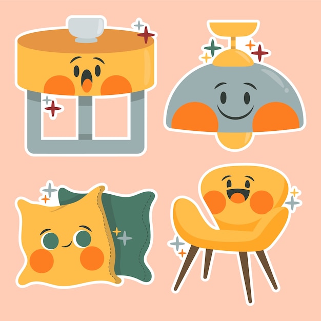 卡通室内家具贴纸插画