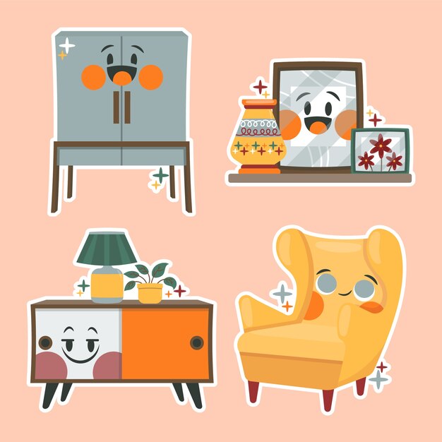 卡通室内家具贴纸插画