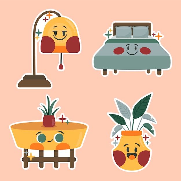 卡通室内家具贴纸插画