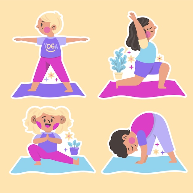 儿童风格瑜伽贴纸插画