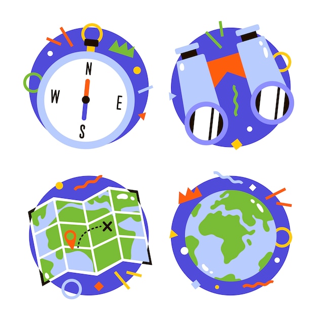 指南针地图旅游插画