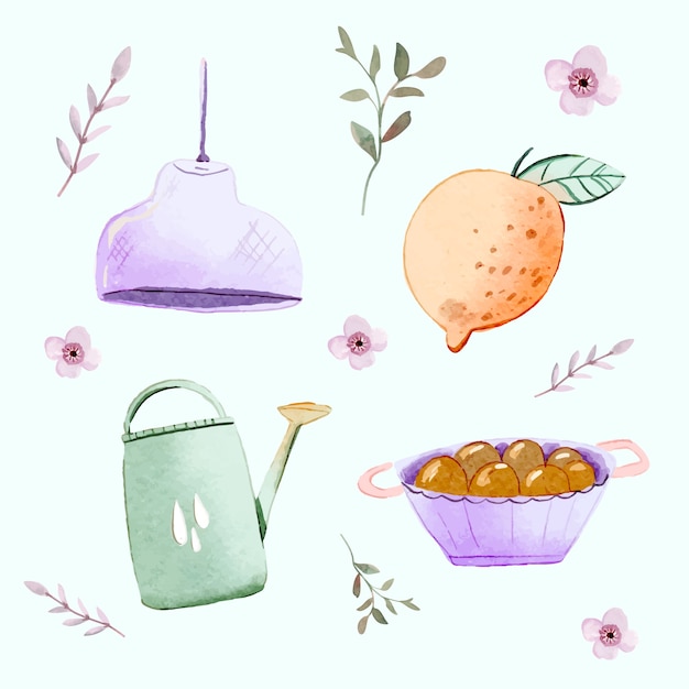 食物食品水壶灯插画