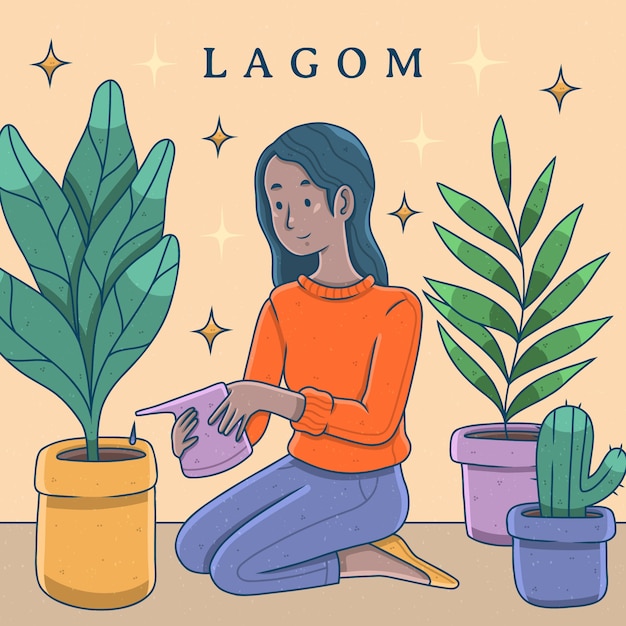 给植物浇水插画