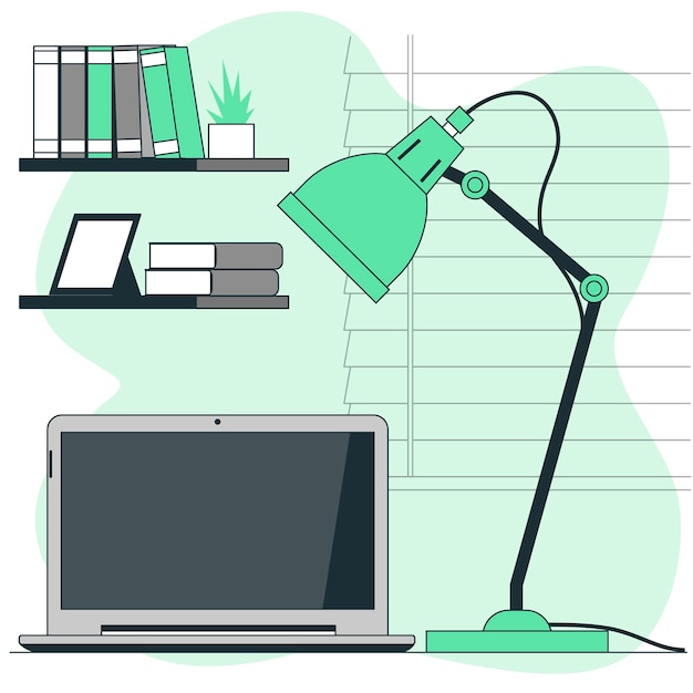 台灯笔记本电脑插画