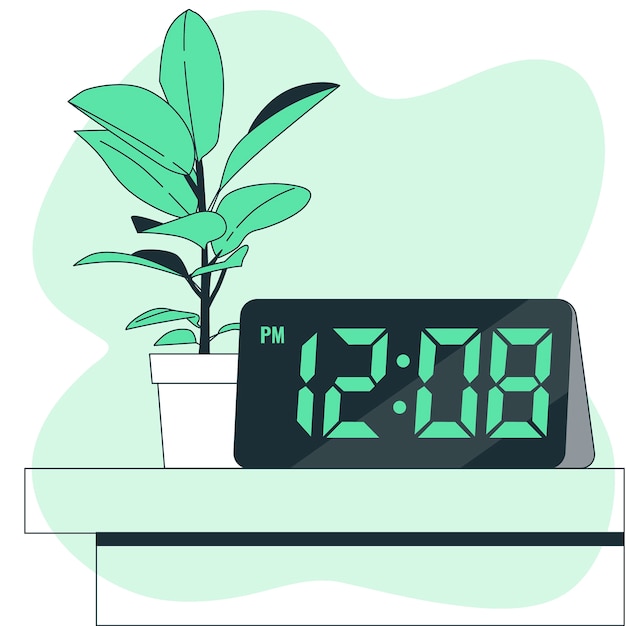 电子时钟盆栽插画