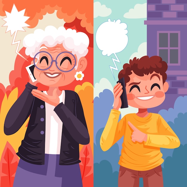 打电话交流交谈沟通插画