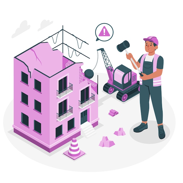 房屋建筑拆除插画