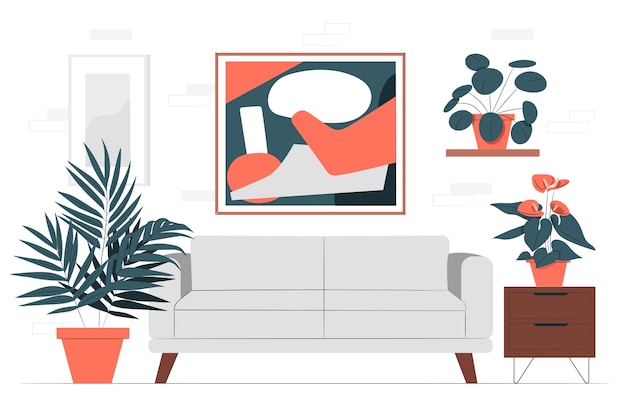 室内植物盆栽沙发插画