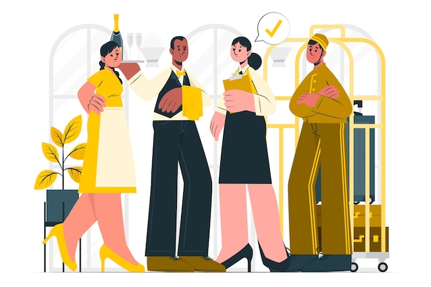 酒店员工扁平插画