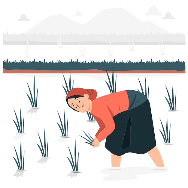 种田插秧农民扁平插画