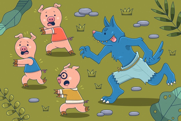 三只小猪卡通儿童插画