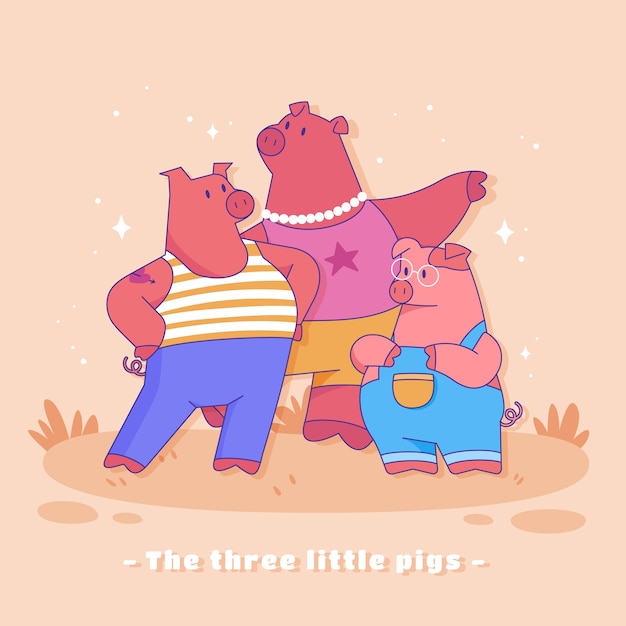 三只小猪卡通儿童插画