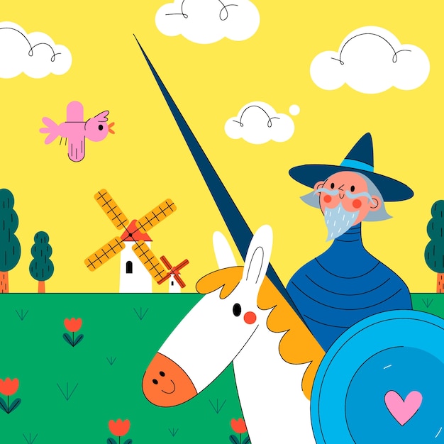 手绘唐吉诃德插画