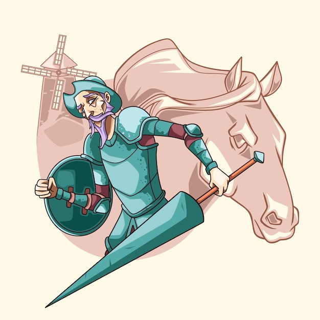 手绘唐吉诃德插画