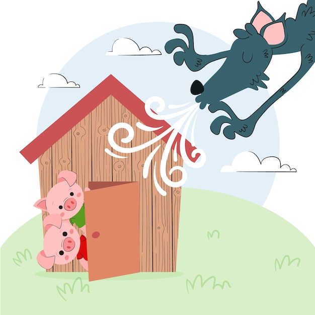 手绘三只小猪儿童插画