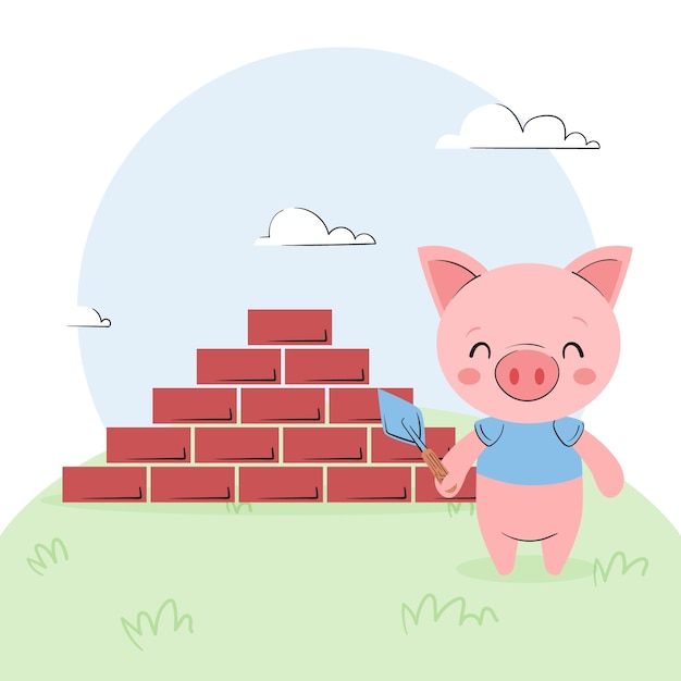 手绘三只小猪儿童插画