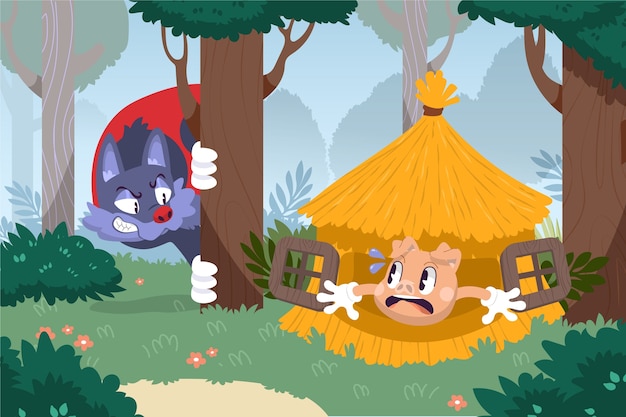 手绘三只小猪儿童插画