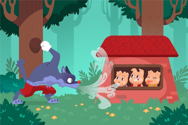 手绘三只小猪儿童插画