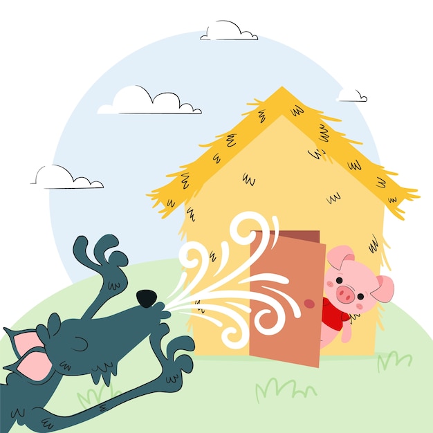 手绘三只小猪儿童插画