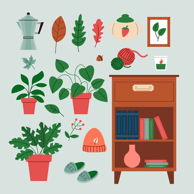 手绘植物柜子插画