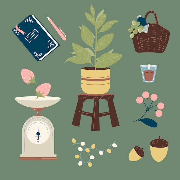 手绘盆栽笔记本秤插画