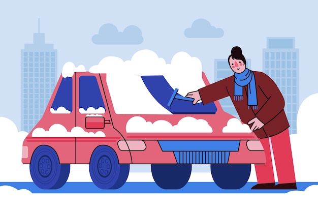 积雪的汽车插画