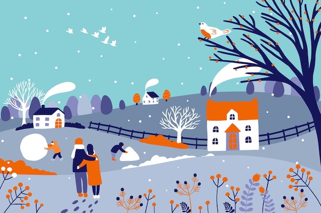 冬季雪景风景插画