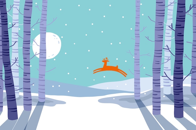 冬季的森林小鹿插画