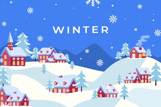 冬季风景雪景房屋插画