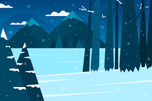 冬季风景雪景森林插画