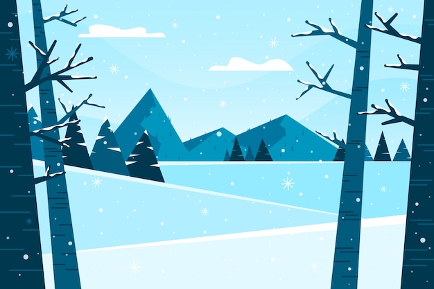 冬季风景雪景森林插画