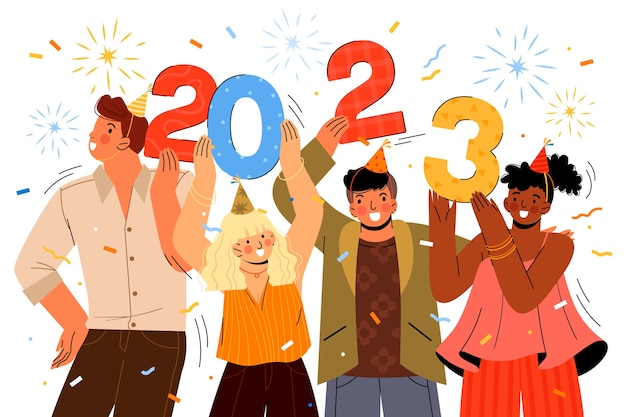 2023年新年庆祝跨年人物插画