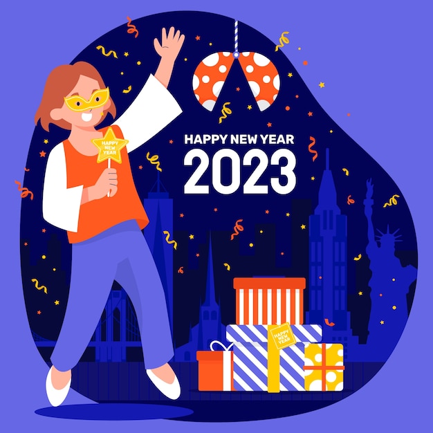 2023年新年庆祝跨年人物插画