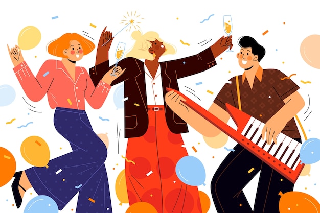 2023年新年庆祝跨年人物插画