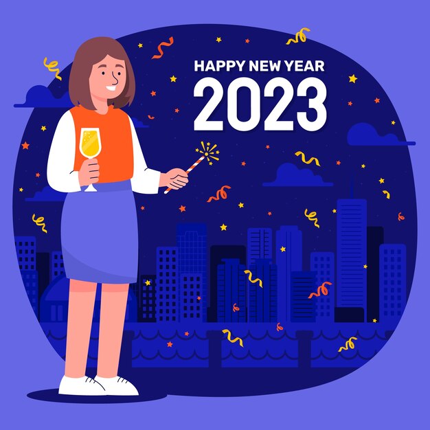 2023年新年庆祝跨年人物插画