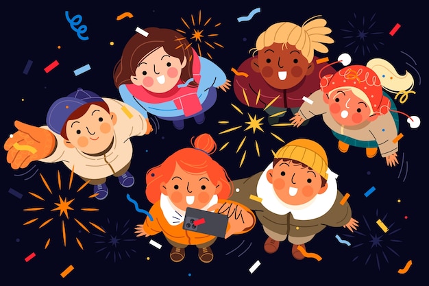 2023年新年庆祝跨年人物插画