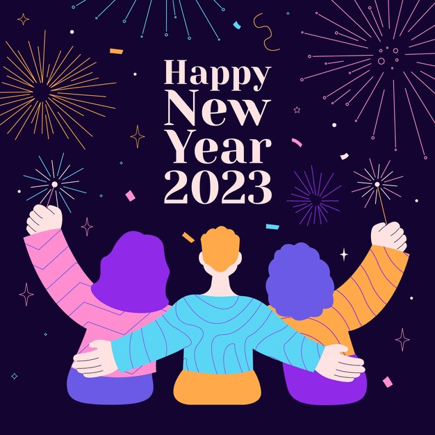 2023年新年庆祝跨年人物插画