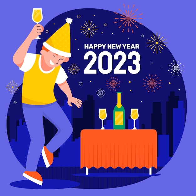 2023年新年庆祝跨年人物插画