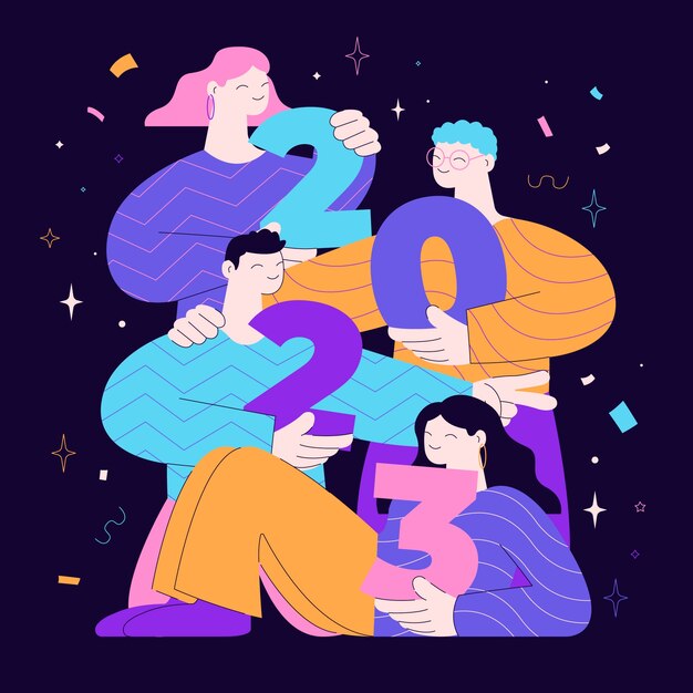 2023年新年庆祝跨年人物插画