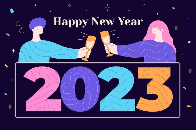 2023年新年庆祝跨年人物插画