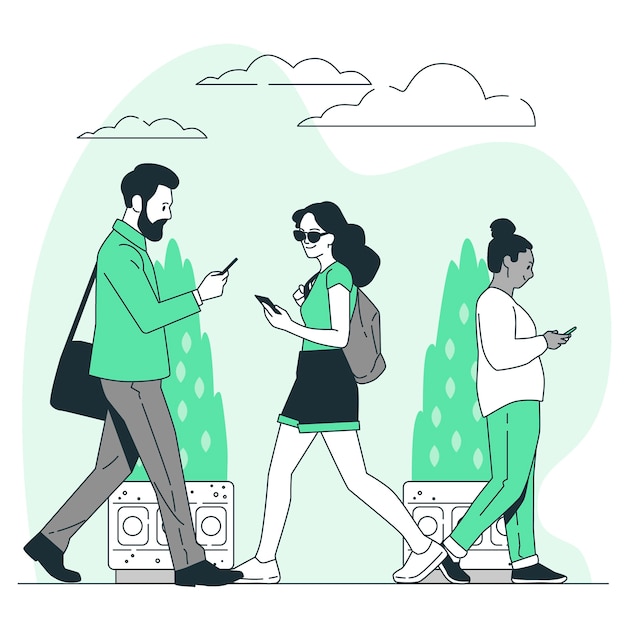 走路看手机的人物插画