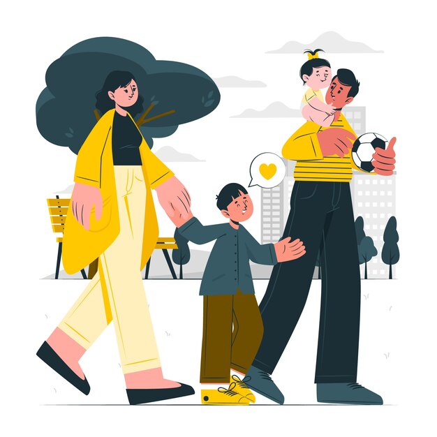 一家人家庭出行人物插画