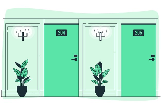酒店走廊门牌插画